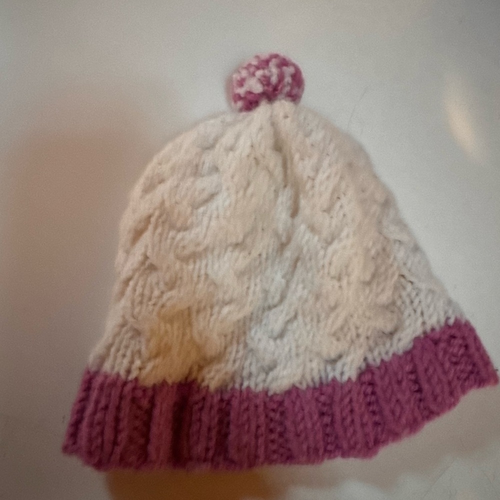 Chic Nation toddler baby Knit Hat with Pink and White